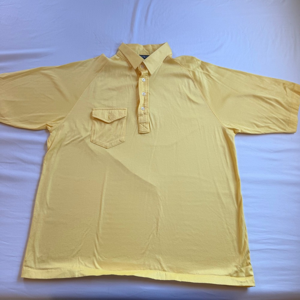 Vintage Lands End Golf Don Carlsen Yellow Cotton Polo Shirt Mens Large USA Made